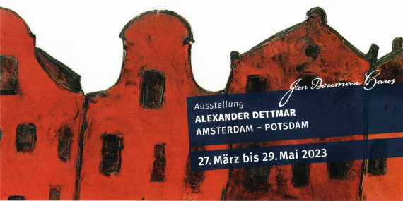 Vorseite des Flyers für die Ausstellung mit einem Ausschnitt einer der Potsdam-Bilder Dettmars